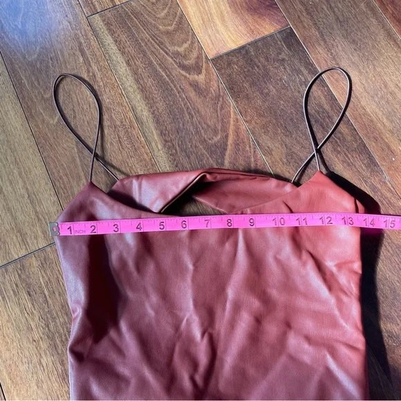 ALIX NYC Hirst Bodysuit Faux Leather Marroon Red Sleeveless Back Cut Out M - Picture 14 of 15